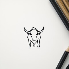 Simple line art bull illustration on white background