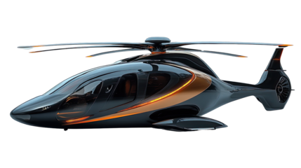 Futuristic Helicopter: A sleek black and gold helicopter with a futuristic design and a minimalist aesthetic.
