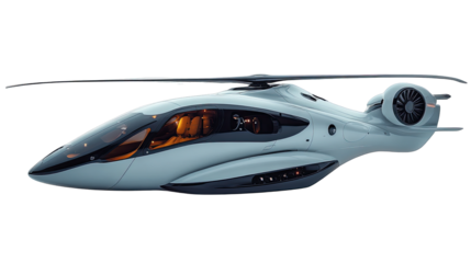 Luxury Helicopter Design: Sleek, futuristic light grey helicopter design, showcasing advanced aerodynamics and luxurious interior hints. Perfect for aviation, technology.