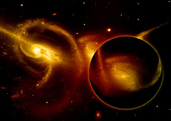 Stars. of a planet and galaxy in a free space Elements of this image furnished by NASA