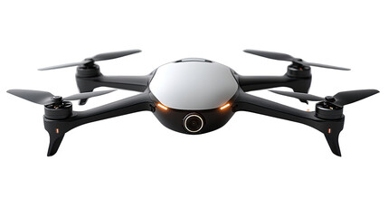 Fototapeta premium Drone Technology: A sleek, modern drone with four rotors and a high-definition camera, ready for flight. The drone is showcased against a plain background, highlighting its design features.