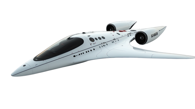 Futuristic Supersonic Aircraft: Sleek, white, futuristic design of a supersonic aircraft, embodying speed, innovation, and the future of travel.