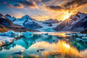 Majestic Glacier Lake with Icebergs & Snow-Capped Mountains - Stunning Landscape Photography