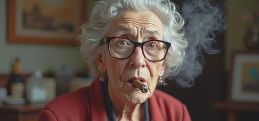 portrait of an elderly woman with a cigar
