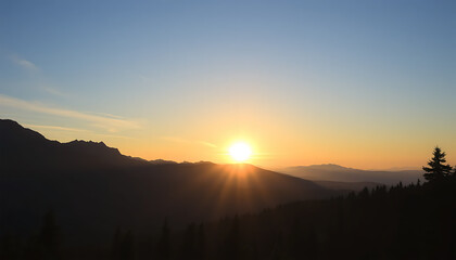 Fototapeta premium Majestic Mountain Sunset Golden Hour Silhouette Landscape View