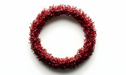 Red wreath circle; white background; holiday design