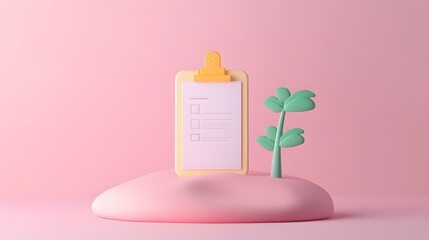 Minimalist Checklist on Clipboard Against Pale Pink Gradient Background Symbolizing Task