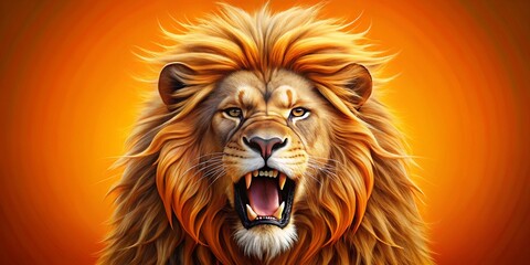 Obraz premium Majestic Lion Roar: Vibrant Orange Background Stock Photo