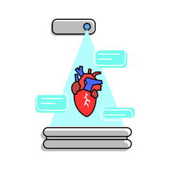 AR educational tool, 3D human heart projected from device with blue light. Relevant for medical and biological studies, demonstrating the use of AR in learning environments.