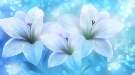 Fototapeta premium A fantasy-themed floral and vine pattern glowing softly in hues of teal and lavender. The delicate design winds endlessly, creating a serene and magical ambiance reminiscent of an enchanted 