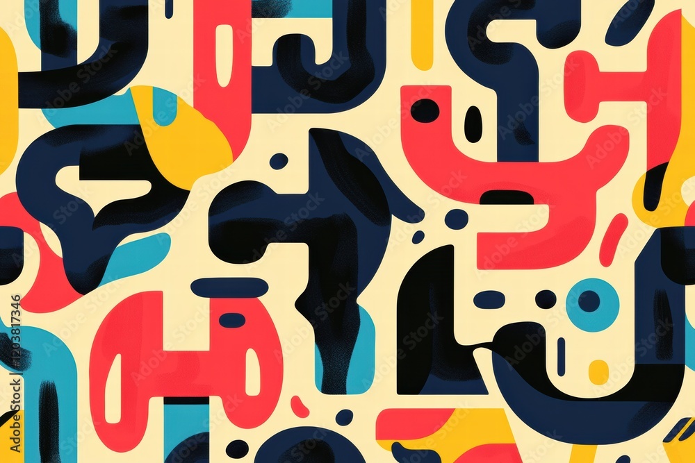 Aufkleber Vibrant abstract pattern featuring bold shapes and contrasting colors on a light background. Generative AI