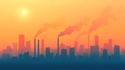 Fototapeta premium Smog-Shrouded Urban Skyline with Billowing Factory Chimneys