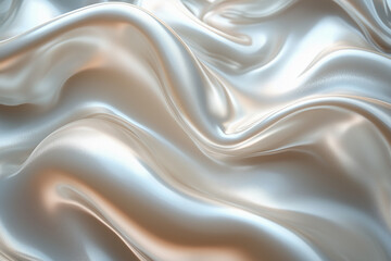 An abstract background with a liquid pearl texture resembling silk and pearl, featuring soft transitions. Shades of gray, beige, soft blue, and silver create an elegant, refined look with smooth waves