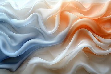 Obraz premium An abstract background with a delicate fabric texture resembling liquid silk and pearl. Shades of gray, beige, yellow, soft blue, and silver blend seamlessly, creating soft gradients 