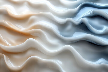 Obraz premium An abstract background with a liquid pearl texture resembling silk and pearl, featuring soft transitions. Shades of gray, beige, soft blue, and silver create an elegant, refined look with smooth waves