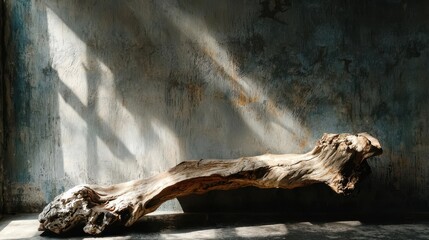 Fototapeta premium Urban driftwood art piece loft space natural light low angle view unique texture concept