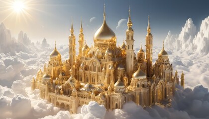 Naklejka premium An artificial intelligence-based image of the Golden City in heaven: A Dream of Architecture