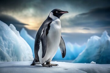 Fototapeta premium Majestic Penguin in Frozen Landscape: Black and White Minimalist Photography