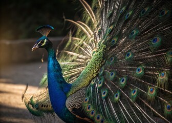 Obraz premium Majestic Peacock with Full Feather Display, High-Resolution Stock Photo