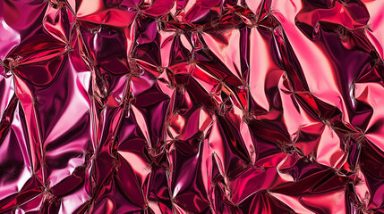 Textured close-up of crumpled metallic foil in vibrant pink and red shades