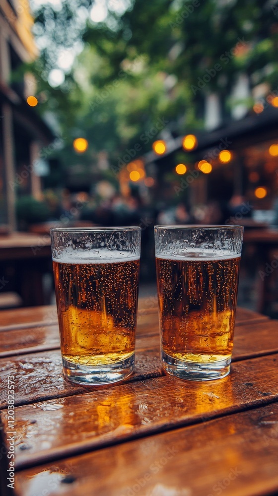 Poster Enjoying refreshing drinks at a lively outdoor restaurant during sunset