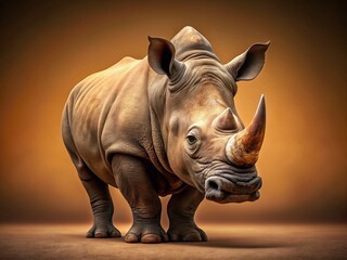 Fototapeta premium Majestic Rhino Minimalist Portrait: Serene Gray Giant in African Savanna