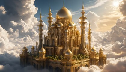 Fototapeta premium An artificial intelligence-based image of the Golden City in heaven: A Dream of Architecture