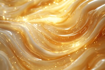 Macro view of golden honey drizzling in smooth strands