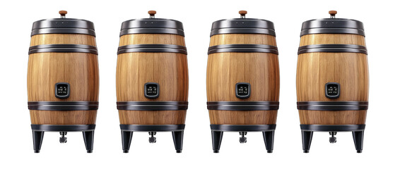 Fermentation barrels for wine with airlocks and bubbling details