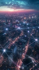 Obraz premium 4. A futuristic cityscape with glowing data hubs, illustrating a fast and reliable internet infrastructure