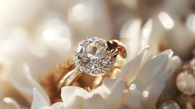 A close-up of a honeybee pollinating a sunflower in a large vibrant field under bright sunlight.