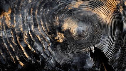A close-up of tree rings on a massive felled trunk symbolizing decades of growth destroyed in moments.