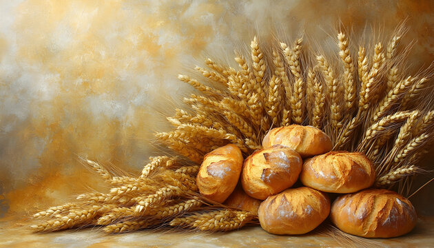Golden Wheat, Artisan Bread, Still Life, Harvest, Background