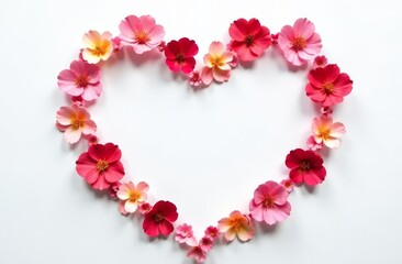Obraz premium Heart made of pink flowers on a white background