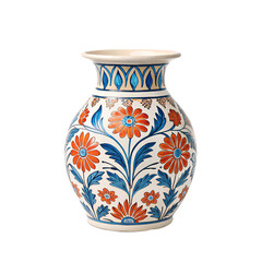 Floral Ceramic Vase Blue and Orange Handcrafted, Elegant, Decorative Home Accent