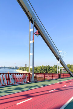 Pedestrian bridge over Dnypro river in Kyiv, Ukraine
