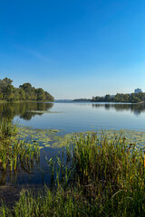 Landscape of calm river in the countryside, Ukraine
