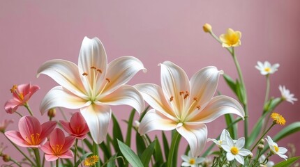 Naklejka premium Easter lily Flowers in watercolor style in pastel colors with copy space