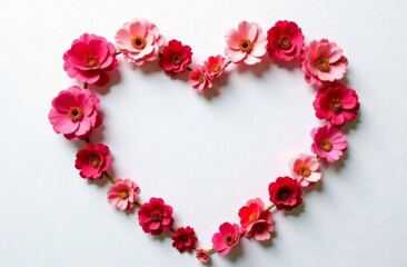 Obraz premium Heart of delicate flowers on a white background. space for text