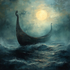 Viking Boat Longships Majesty Deep blue green beige