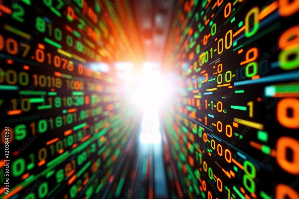 Fototapete mesmerizing binary code display, hacker and darknet themes, futuristic virtual reality world