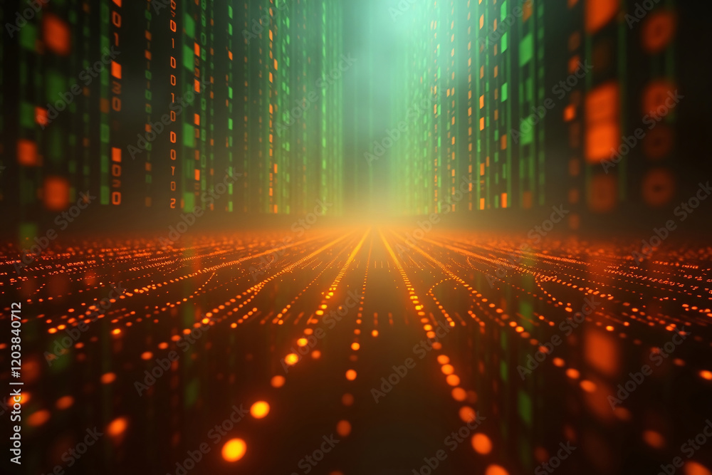 Fototapete mesmerizing binary code display, hacker and darknet themes, futuristic virtual reality world