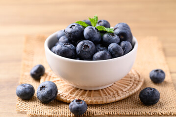Blueberries in white bowl, Healthy fruit, Food ingredient