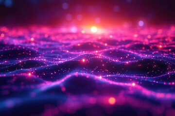 a blurred image captures a vibrant purple network of interconnected individuals symbolizing the dynamic interactions and relationships within a digital society