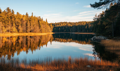 beautiful forest lake panorama view tree landscape