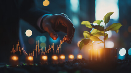 Abstract business Financial charts show a significant increase in profits in the stock market.This is driven by higher interest rates and continued growth. In the innovation world network of financial