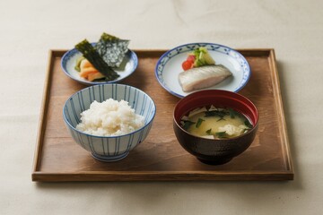 Japanese Breakfast Tray With Rice Fish And Soup