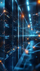 Obraz premium 54. A glowing digital matrix with interwoven connections, signifying strong, fast, and secure hosting services