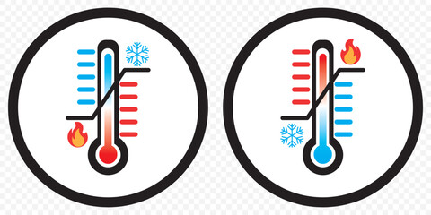 Temperature symbol set. Temperature icons vector set . Thermometer icons isolated. Cold and hot icon vector. temperature illustration sign. thermometer symbol. heat logo. eps 10.