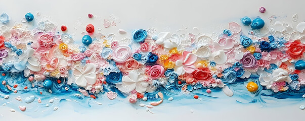 Fototapeta premium Pastel floral impasto canvas art, wave background, home decor